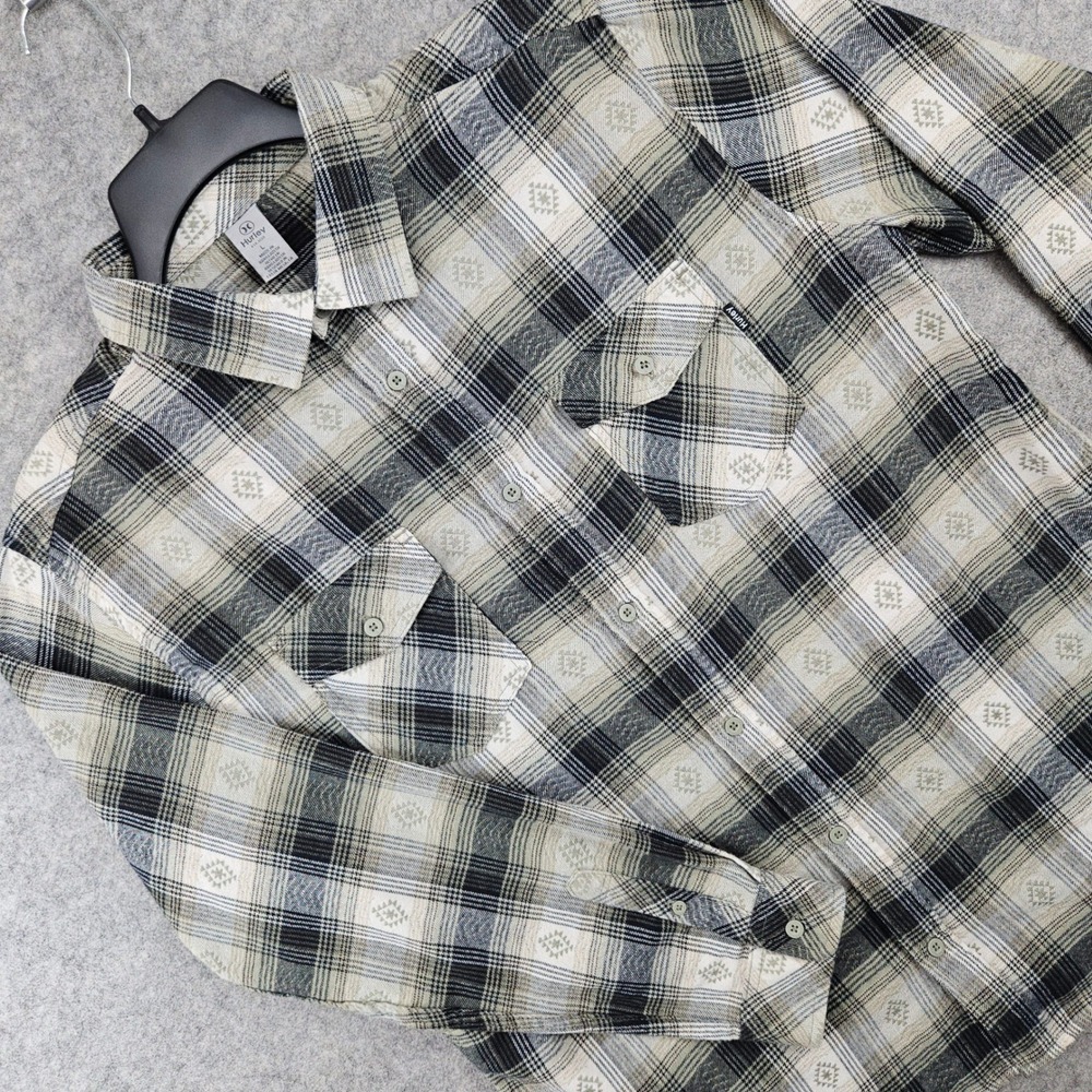 Hurley Flannel Shirt Men's Large Gray Plaid Southwestern Long Sleeve Button Up